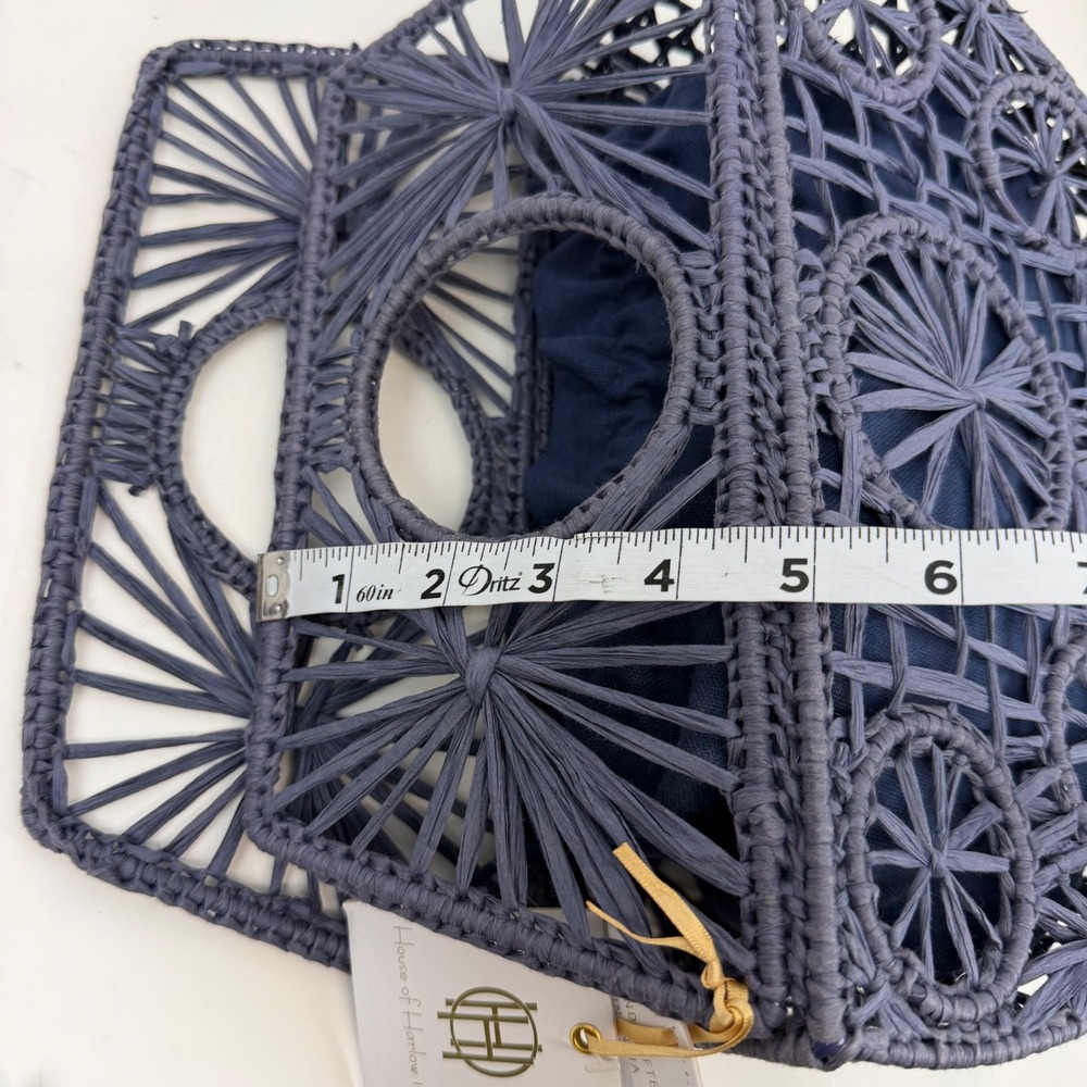 House of Harlow 1960 Navy Woven Cutout Basket Top Handle Bag‎ Lined NWT - Picture 9 of 9